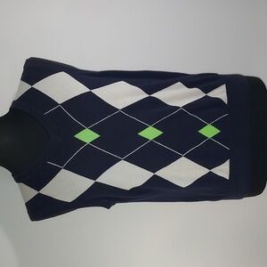 PGA Tour Navy Gray Lime Green Argyle Golf V-Neck Sweater Vest Men's Size Medium